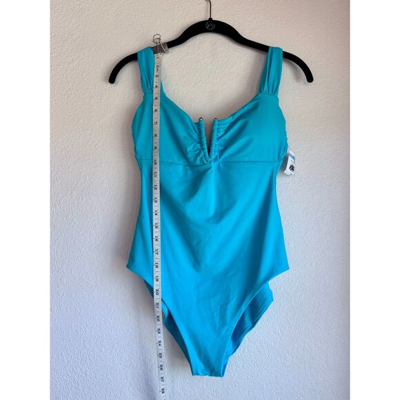 NWT BECCA Color Code V-Wire One-Piece Swimsuit in Pool Aqua Blue Size Medium - Picture 12 of 15